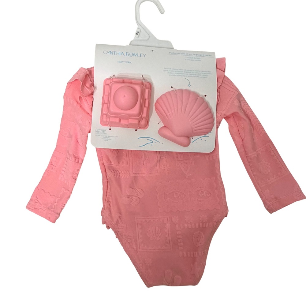 Cynthia Rowley Girls Pink Long Sleeve Swimsuit & Beach Toy Set 18M UPF 50